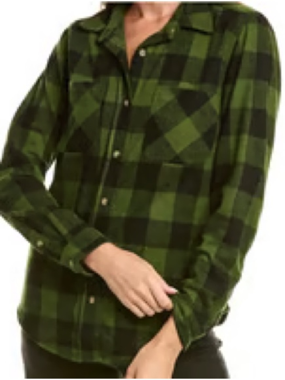 BEACH LUNCH LOUNGE - Green Black Plaid SUPER SOFT Flannel Sz XL